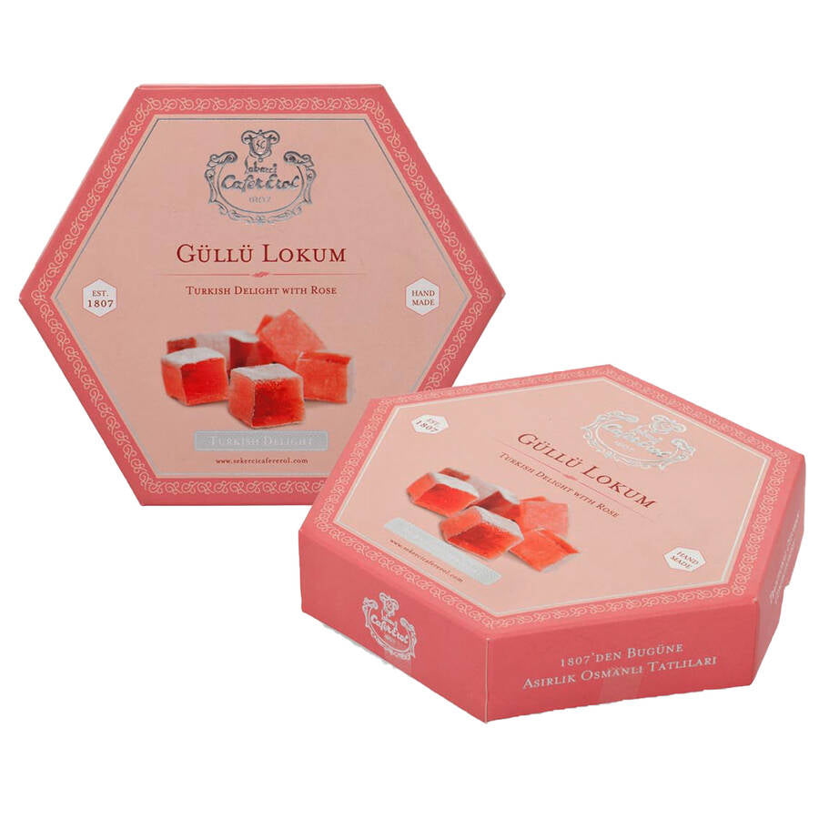 Delícia turca rosa de luxo em caixa de oferta hexagonal