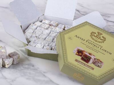 Pistácio duplo torrado Turkish Delight em caixa hexagonal