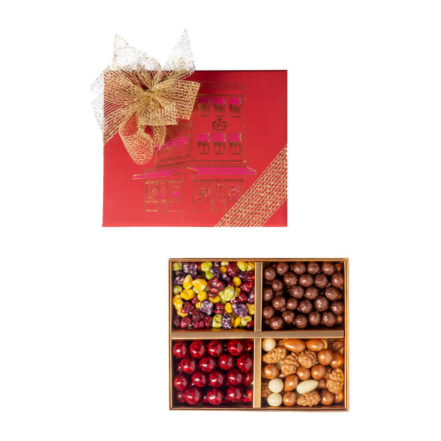 Assortment Dragee in Elegant Four Compartments Red Dragee Box