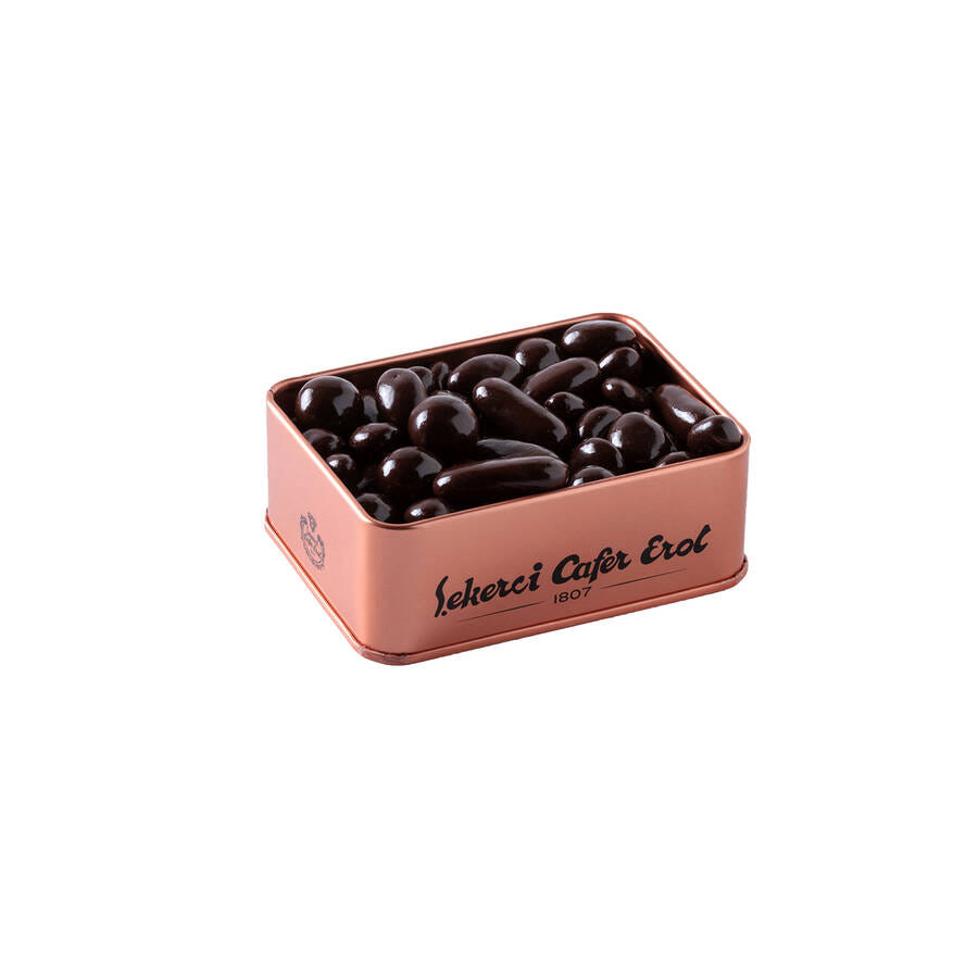 Premium Dark Chocolate Coated Dragee in Bronze Tin Box 150g