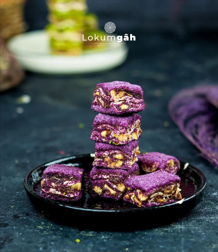 Purple Velvet Covered Chocolate Hazelnut Baklava Type Turkish Delight 1 Kg.