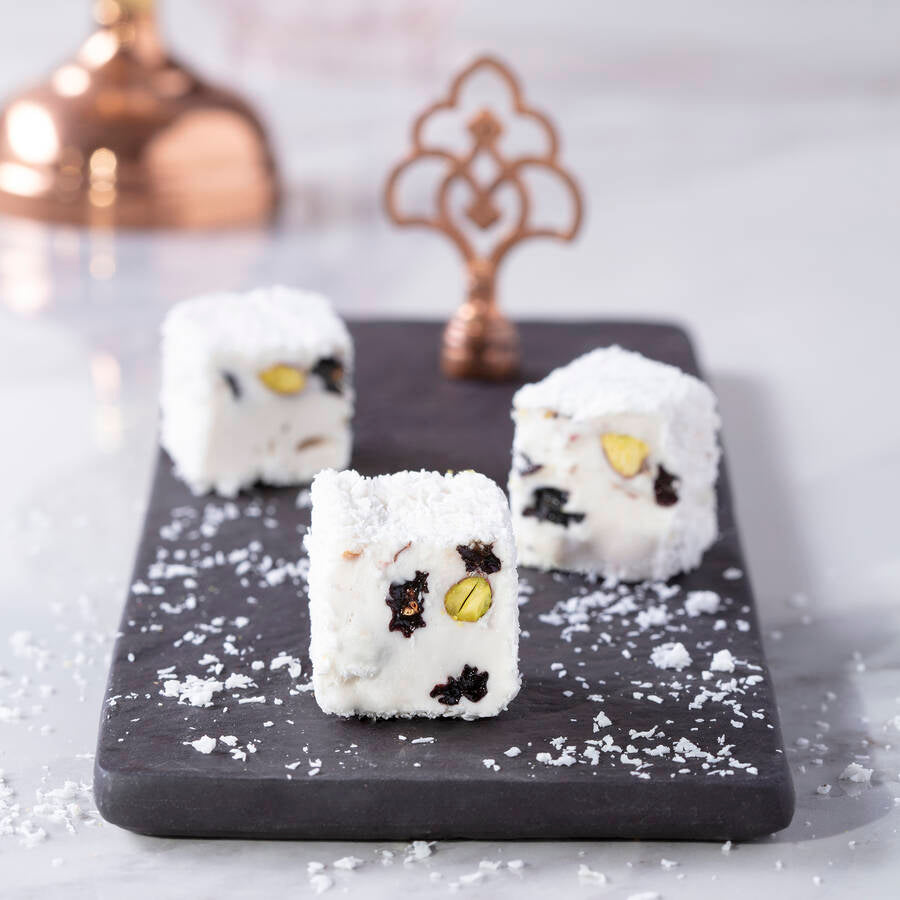 Hiteles kókuszdióval bevont mazsola és pisztácia Pasha Wick Turkish Delight 1 kg.