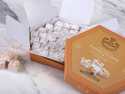 Double Roasted Hazelnuts Turkish Delight in Hexagonal Box — view 2