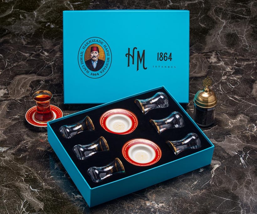 Exquisite türkische Teegläser, 6 Stück in Kraftbox