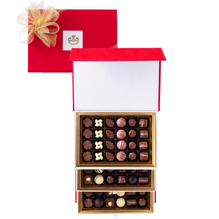 Luxe handgemaakte speciale chocolade in drielagendoos 72 Stuks
