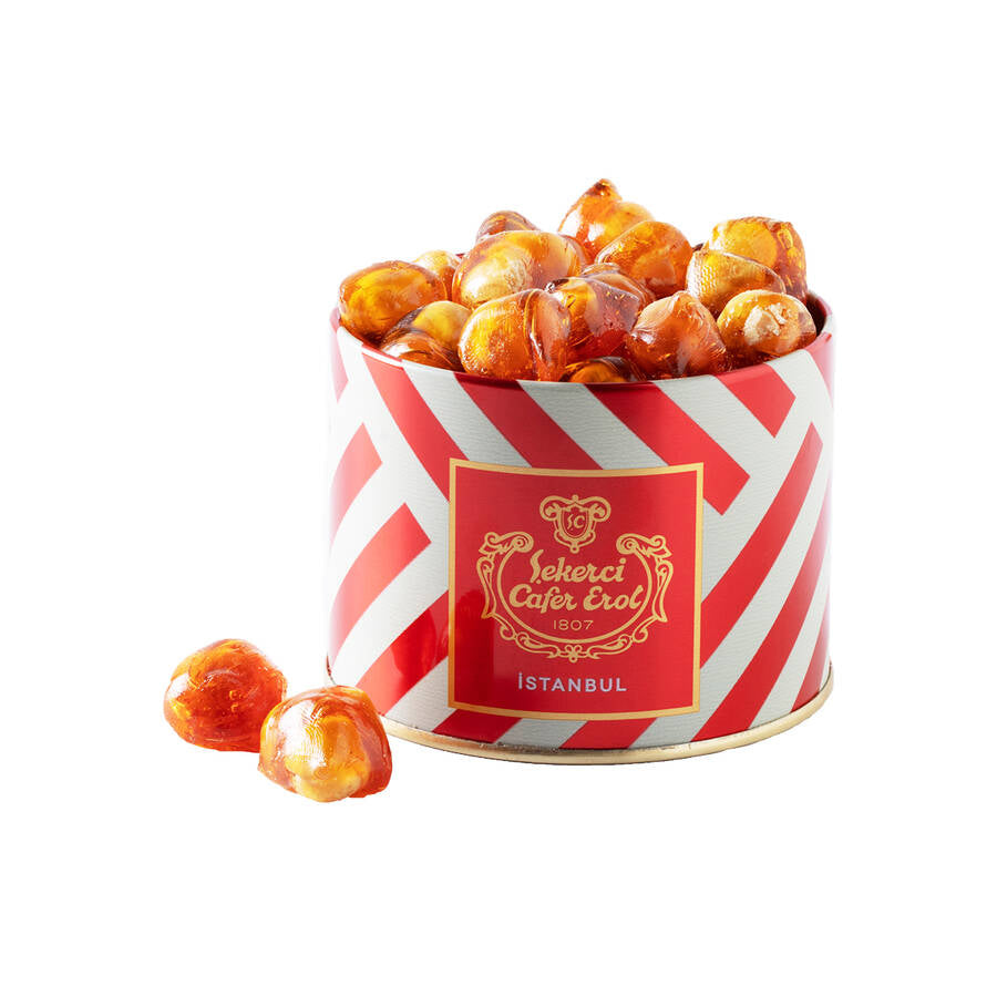 Caramelle Rock Al Gusto di Nocciola In Scatola Di latta con coperchio di cristallo