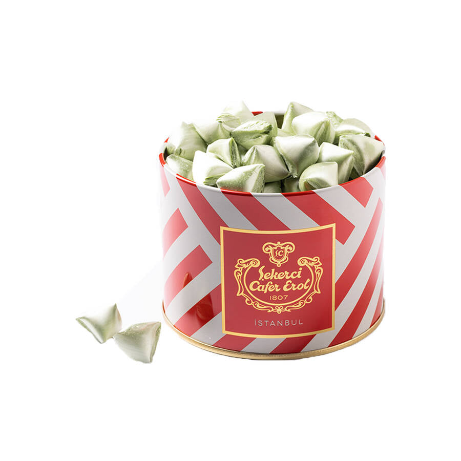 Caramelle Rock Al Gusto Di Menta In Scatola Di Latta Con Coperchio Di Cristallo 350 G.