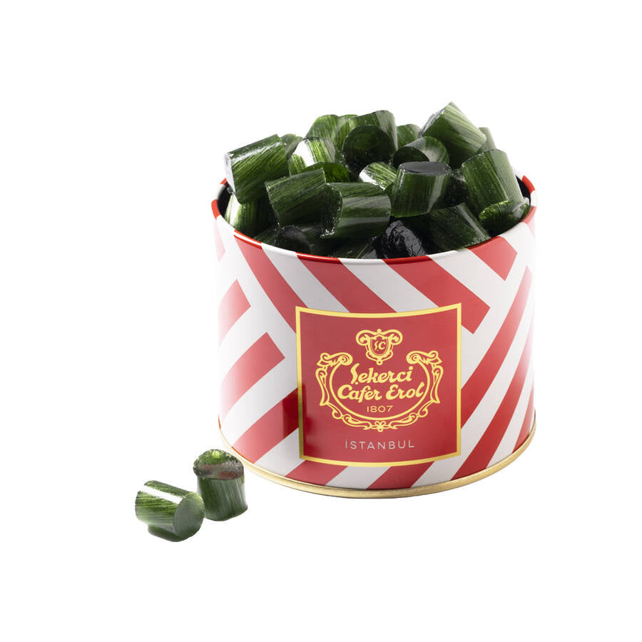 Caramelle Rock Al Gusto Di Menta E Limone In Scatola Di Latta Con Coperchio Di Cristallo 350 G.