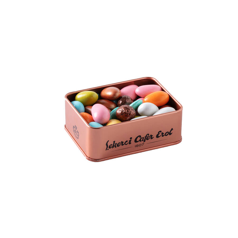 Assorted Gourmet Mixed Dragee in Bronze Tin Box 150 G.