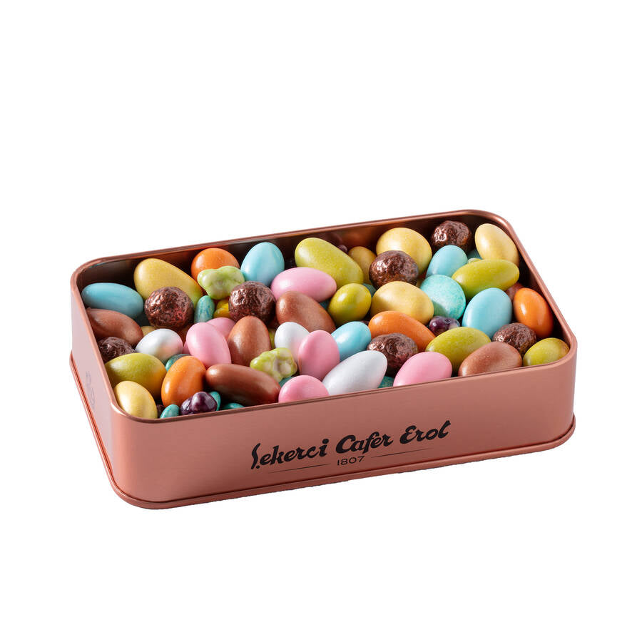 Assorted Gourmet Mixed Dragee in Bronze Tin Box 300 G.