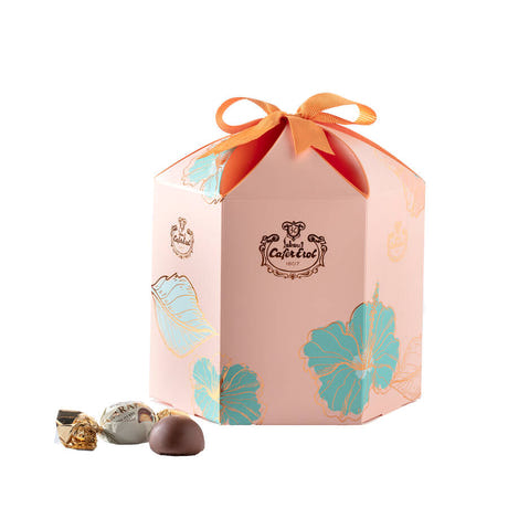 Chocolate Caramel Candy in Orange Hexagonal Flower Box 500g