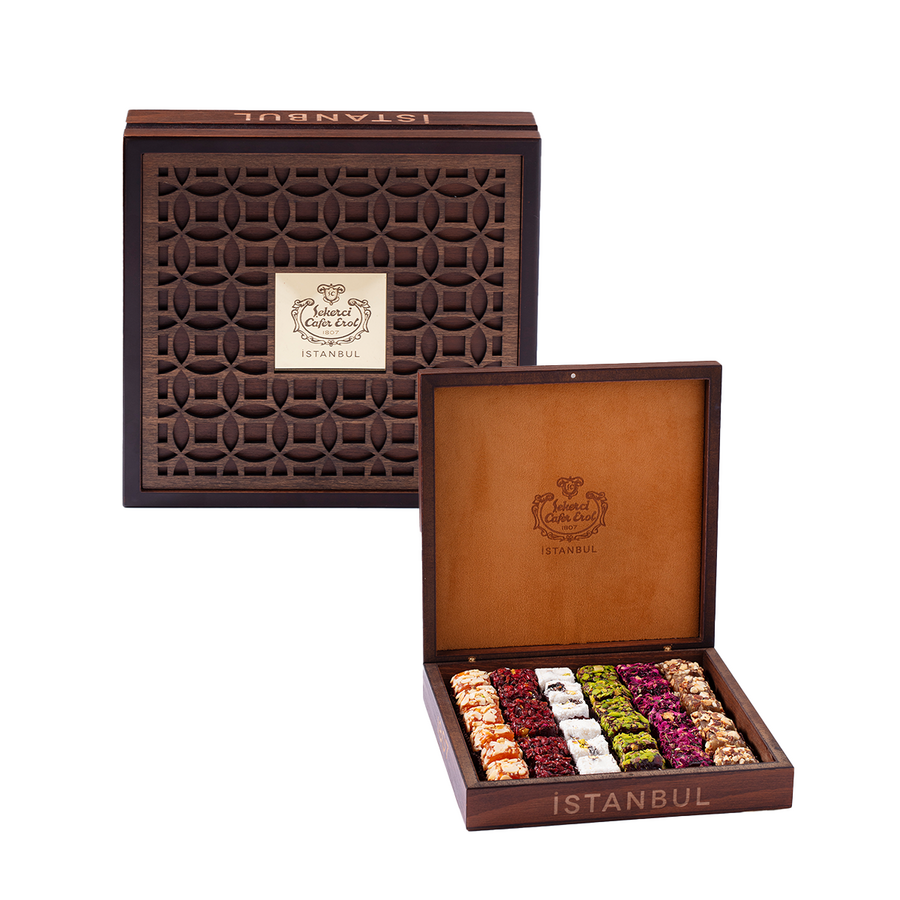 Handgemaakte lekkernij Special Turkish Delight in houten doos met patroon