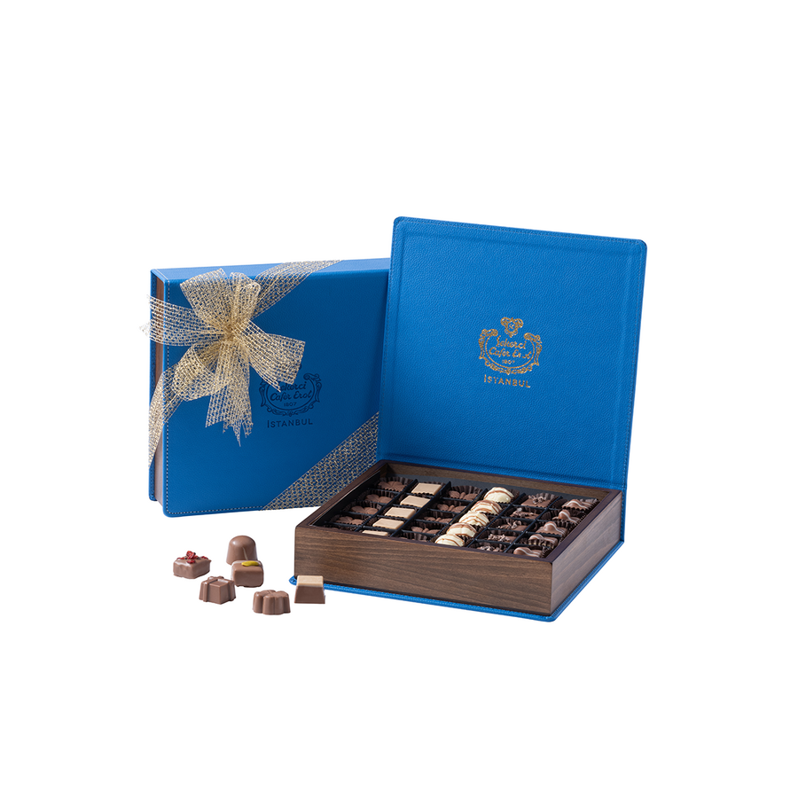 Premium Special Chocolate Gift in Blue Leather Box