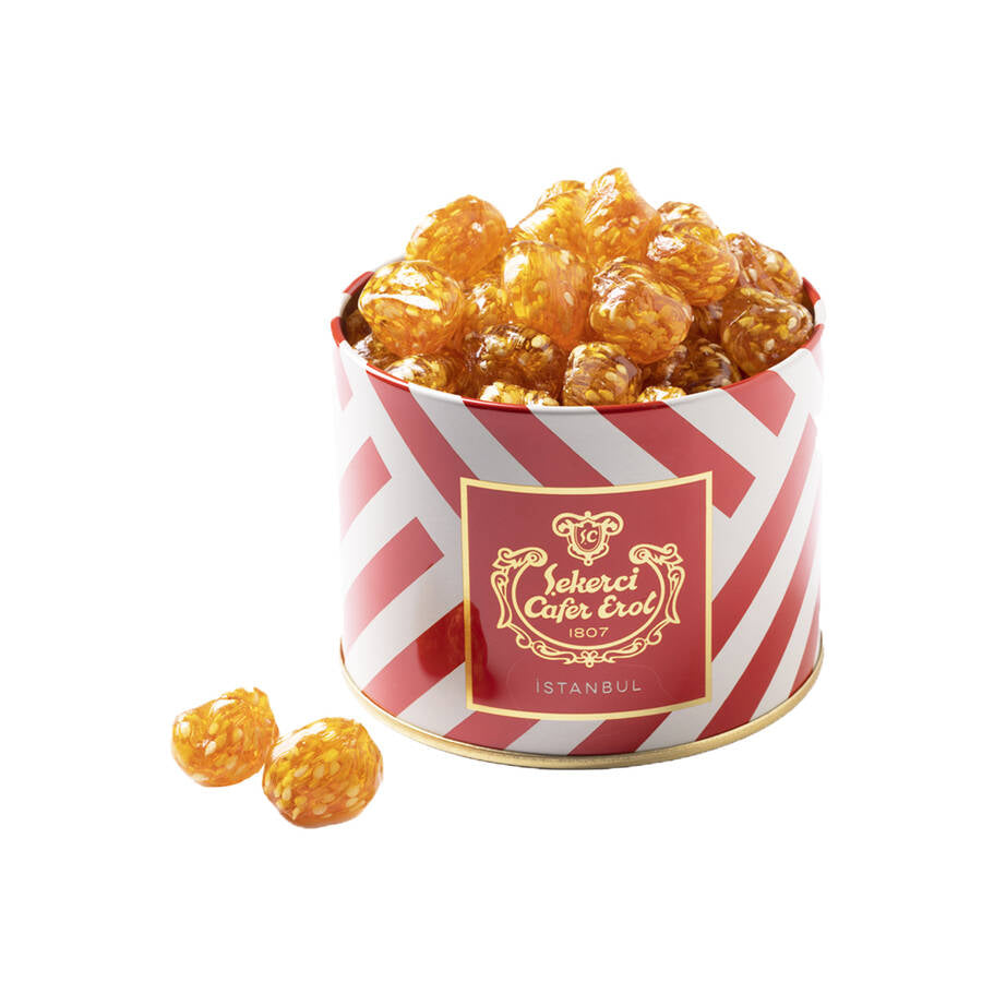 Caramelle Rock Al Gusto Di Sesamo In Scatola Di Latta Con Coperchio Di Cristallo